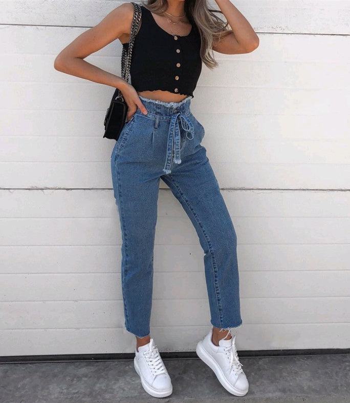 Women's Jeans Flowerbed High Waist Belted Jeans Women