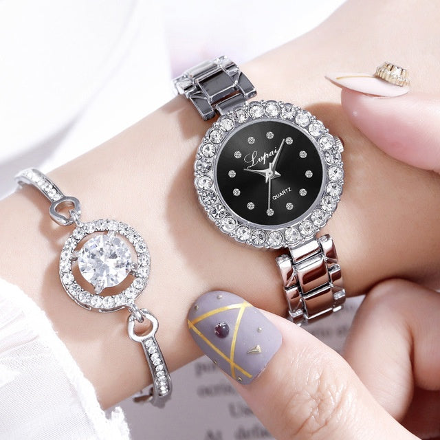 Set Bangle Clock Bracelet,Wrist-Watch Quartz for Women