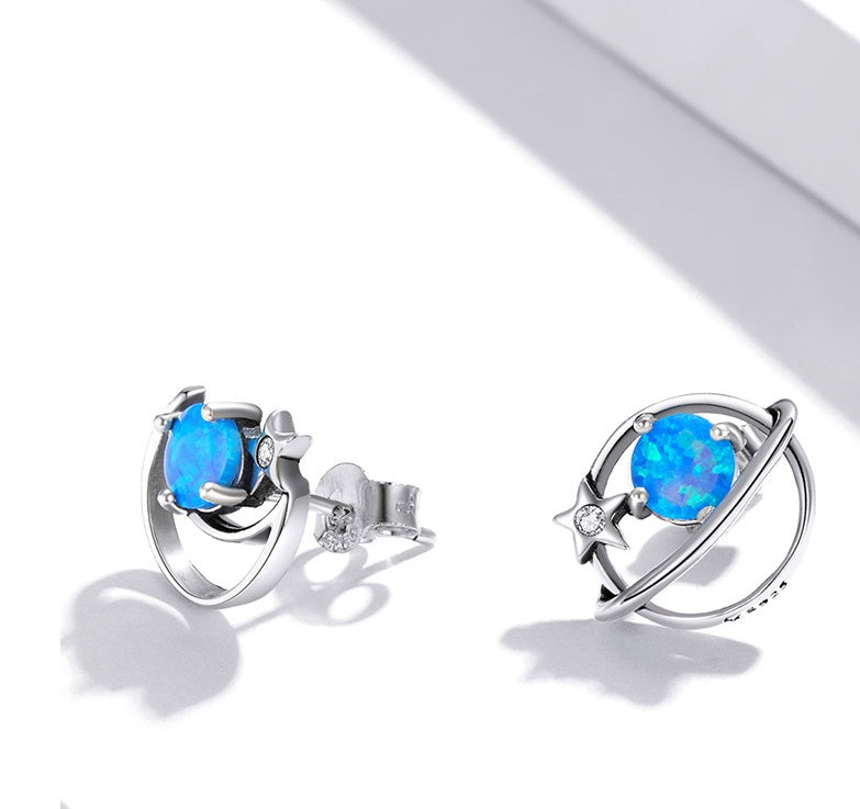 Sterling Silver Earrings For Women With Simple Hollow opal