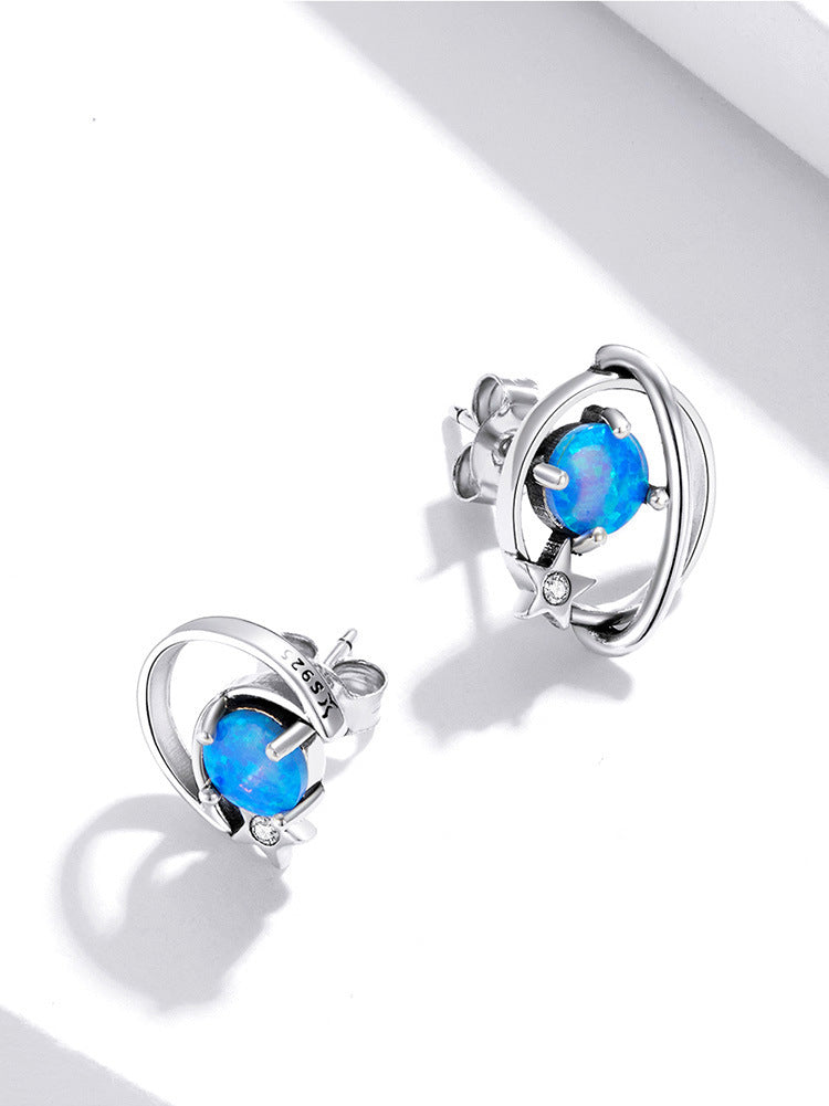 Sterling Silver Earrings For Women With Simple Hollow opal