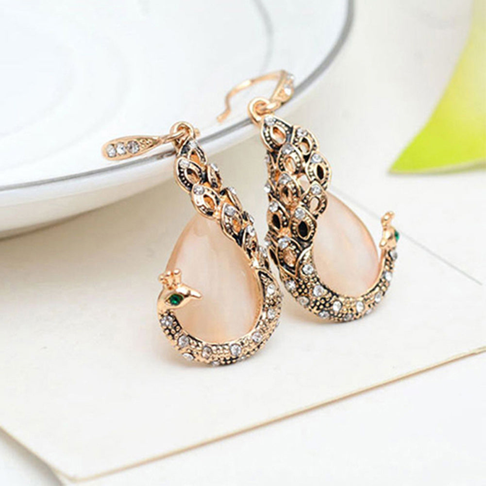 Women Eleg Waterdrop Rhinestone Pendant Necklace Hook Earrings Jewelry Set