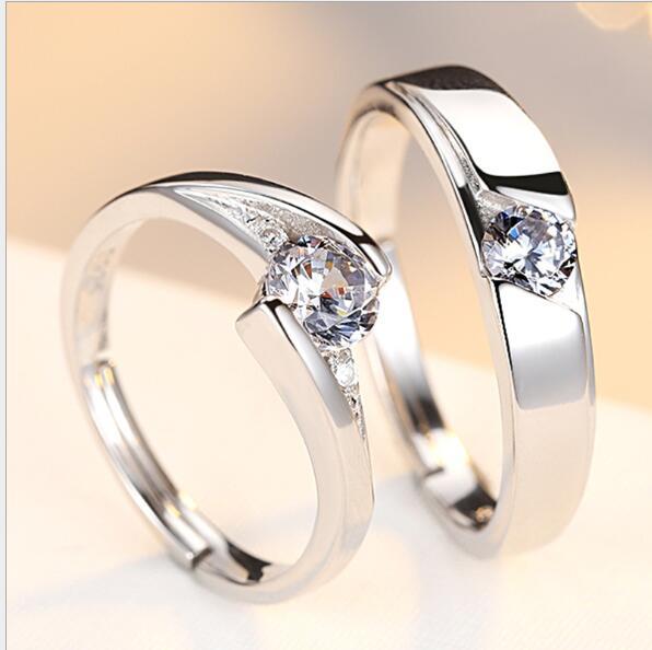 925 Silver Simulation Diamond Couple Rings