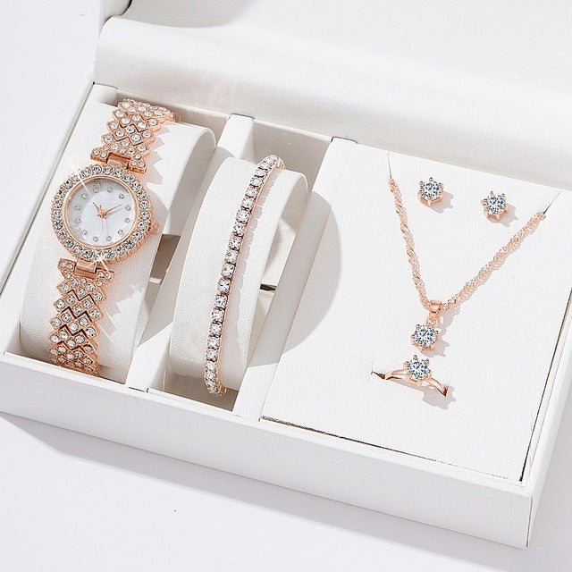 Diamond Rhinestone Quartz Bracelet, Wrist Watch For Women