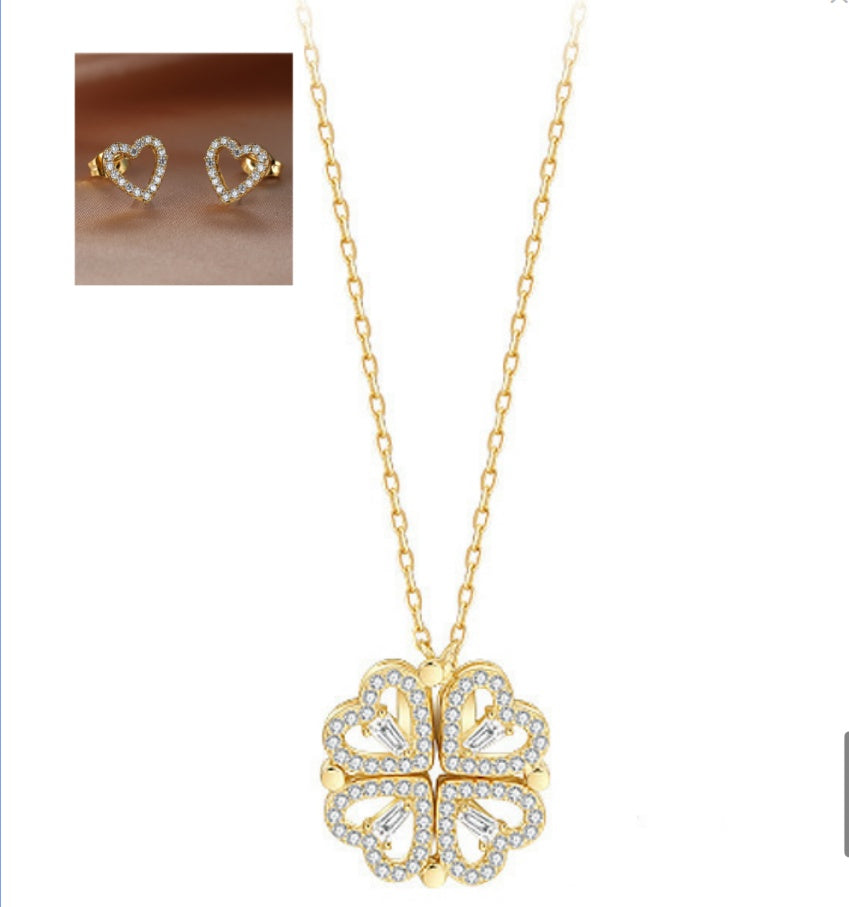 Zircon Detachable Fur-leaf Clover Necklace