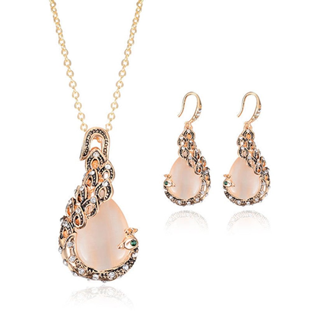 Women Eleg Waterdrop Rhinestone Pendant Necklace Hook Earrings Jewelry Set