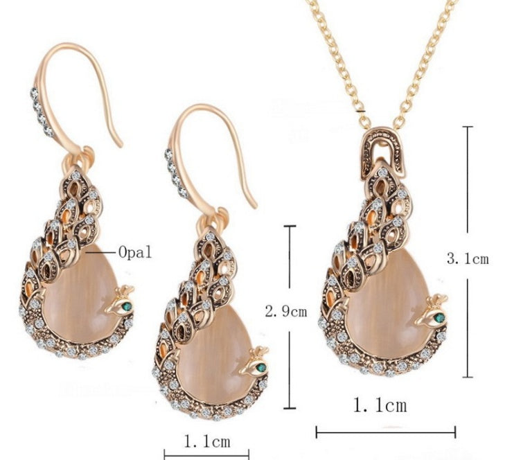 Women Eleg Waterdrop Rhinestone Pendant Necklace Hook Earrings Jewelry Set