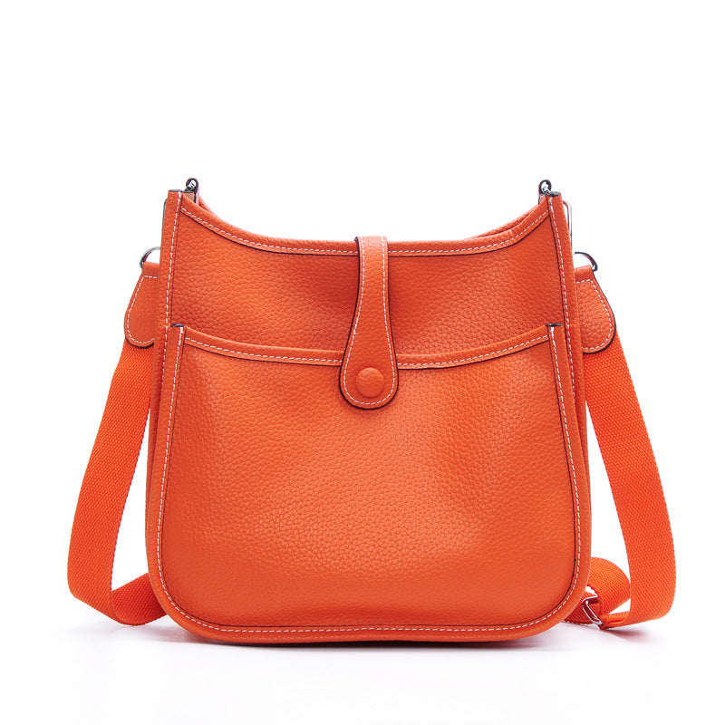 Women Litchi Stria Leather Togo Classic Handbag