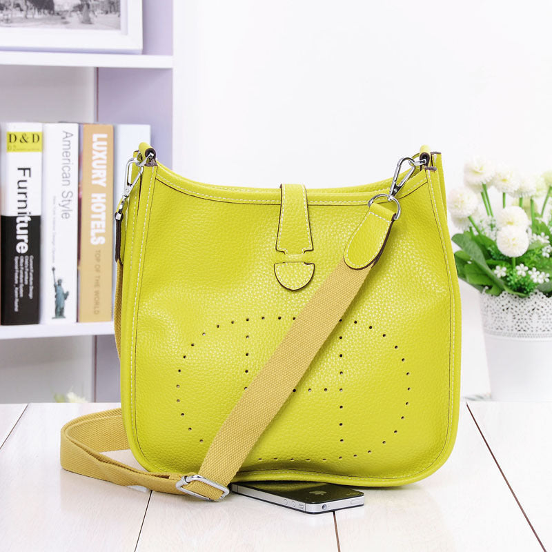 Women Litchi Stria Leather Togo Classic Handbag