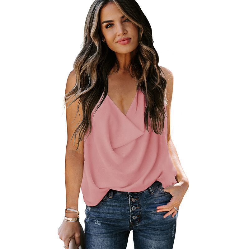 Loose V-neck Chiffon Tank Top