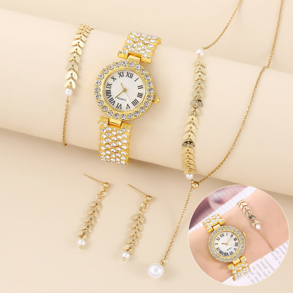 Diamond Rhinestone Quartz Bracelet, Wrist Watch For Women