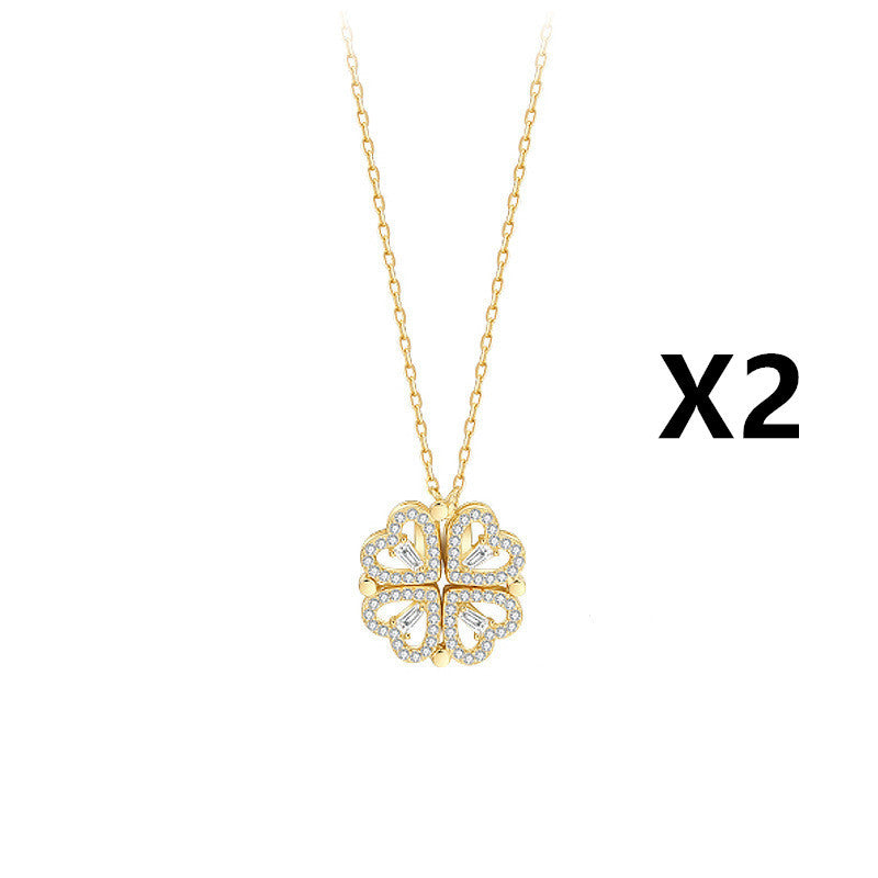 Zircon Detachable Fur-leaf Clover Necklace