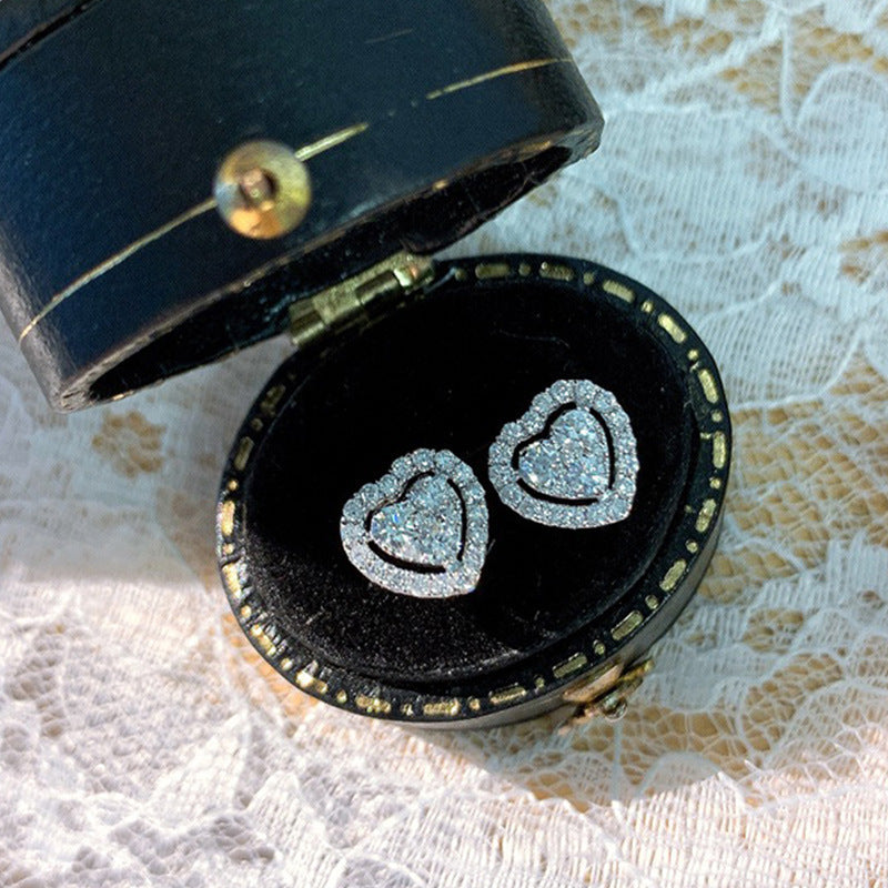 Heart-shape Rhinestone Love Stud Earrings For Women