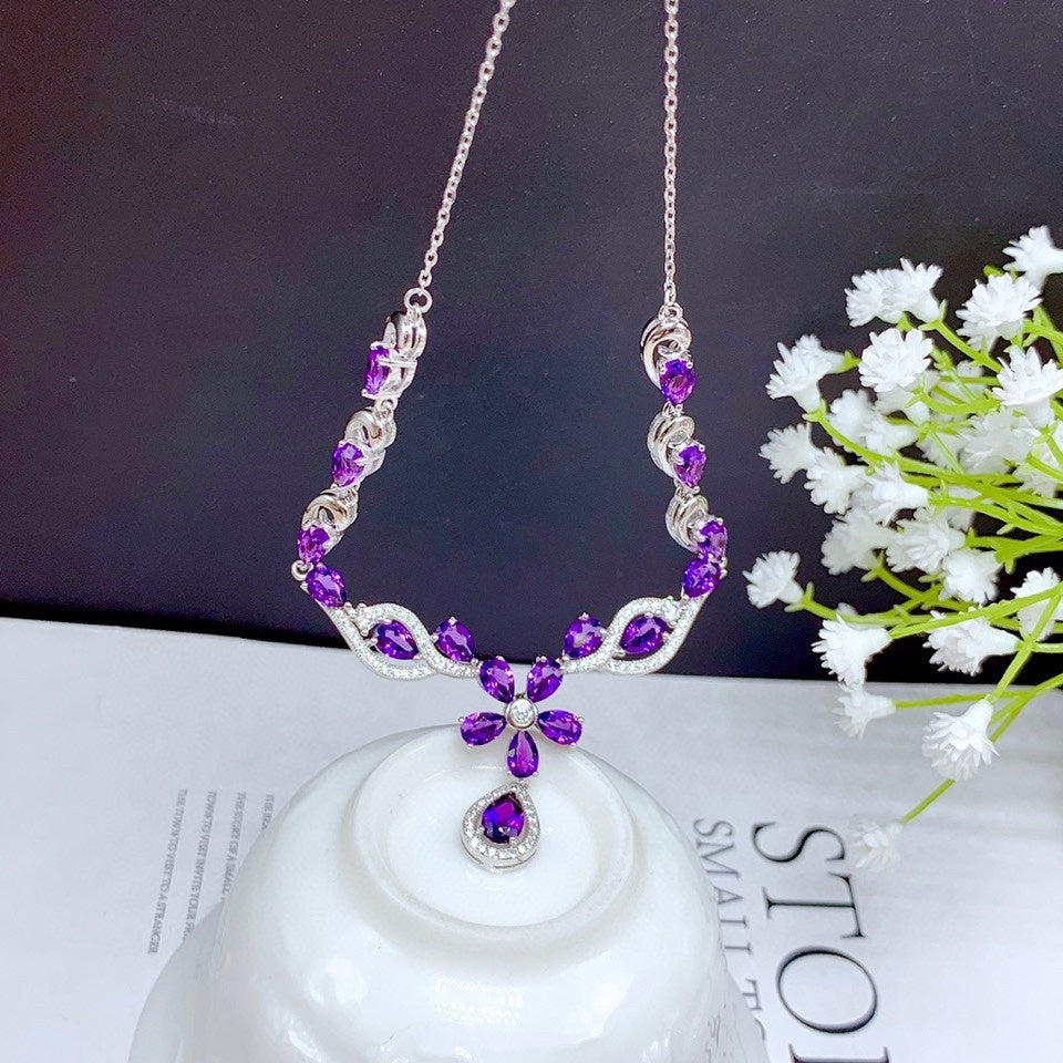 Natural Brazilian Amethyst  Women Necklace