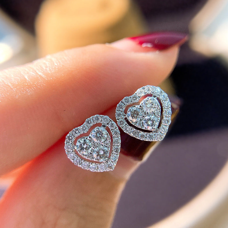 Heart-shape Rhinestone Love Stud Earrings For Women