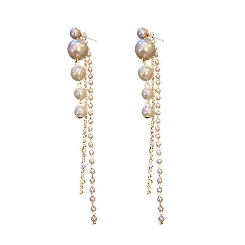 Temperament Pearl Tassel Long Earrings With 925 Silver Needle