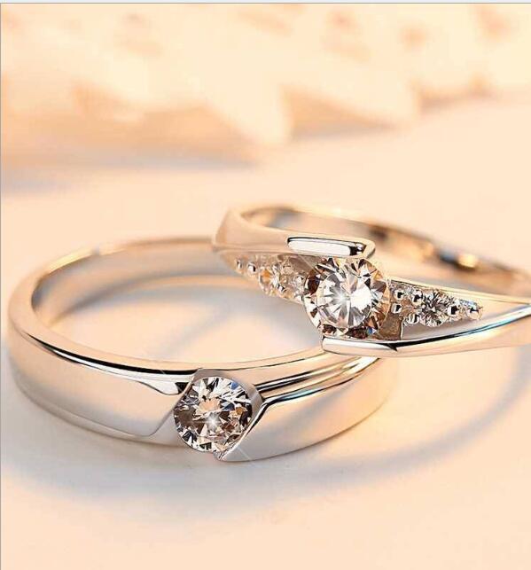 925 Silver Simulation Diamond Couple Rings