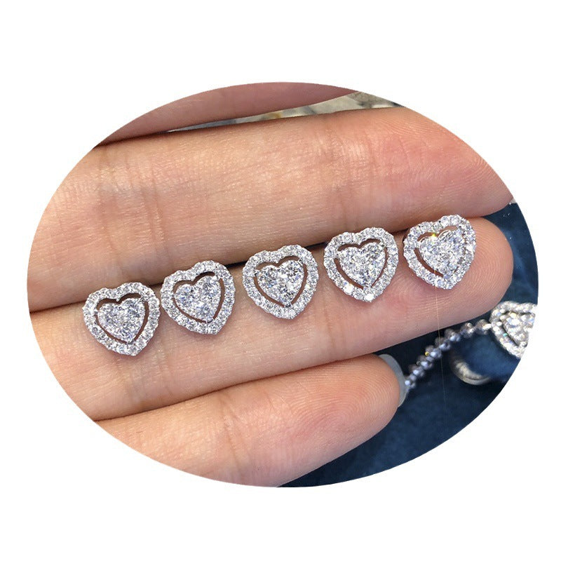 Heart-shape Rhinestone Love Stud Earrings For Women