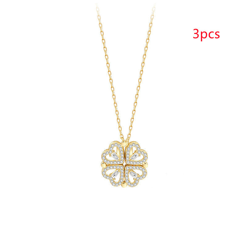 Zircon Detachable Fur-leaf Clover Necklace