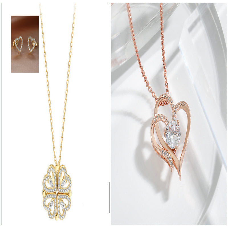 Zircon Detachable Fur-leaf Clover Necklace