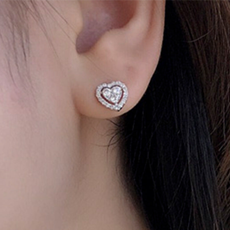 Heart-shape Rhinestone Love Stud Earrings For Women