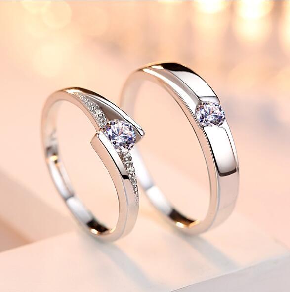 925 Silver Simulation Diamond Couple Rings