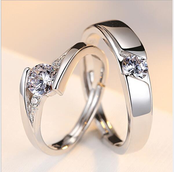 925 Silver Simulation Diamond Couple Rings