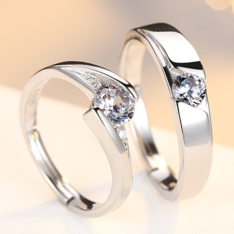 925 Silver Simulation Diamond Couple Rings