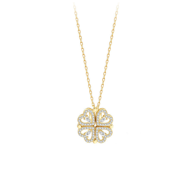 Zircon Detachable Fur-leaf Clover Necklace