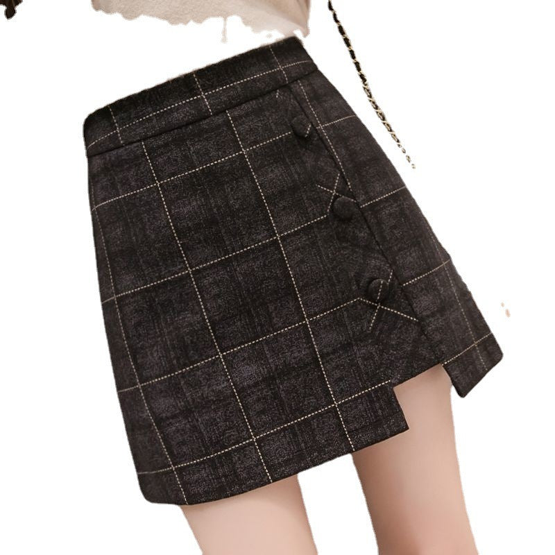 Plaid Skirt Women Irregular Woolen  Short Skirt