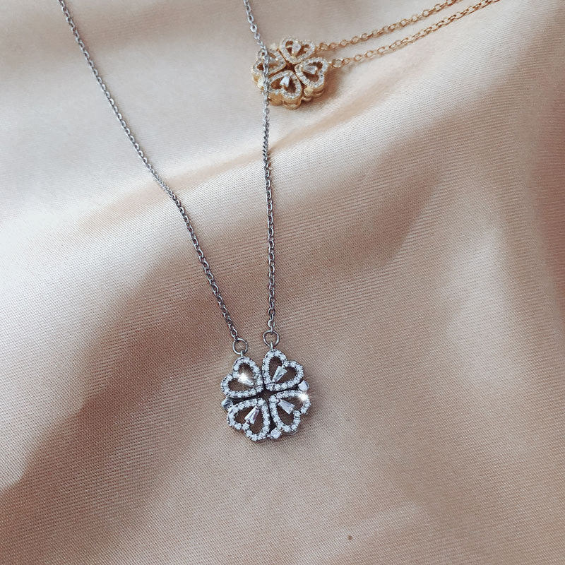 Zircon Detachable Fur-leaf Clover Necklace