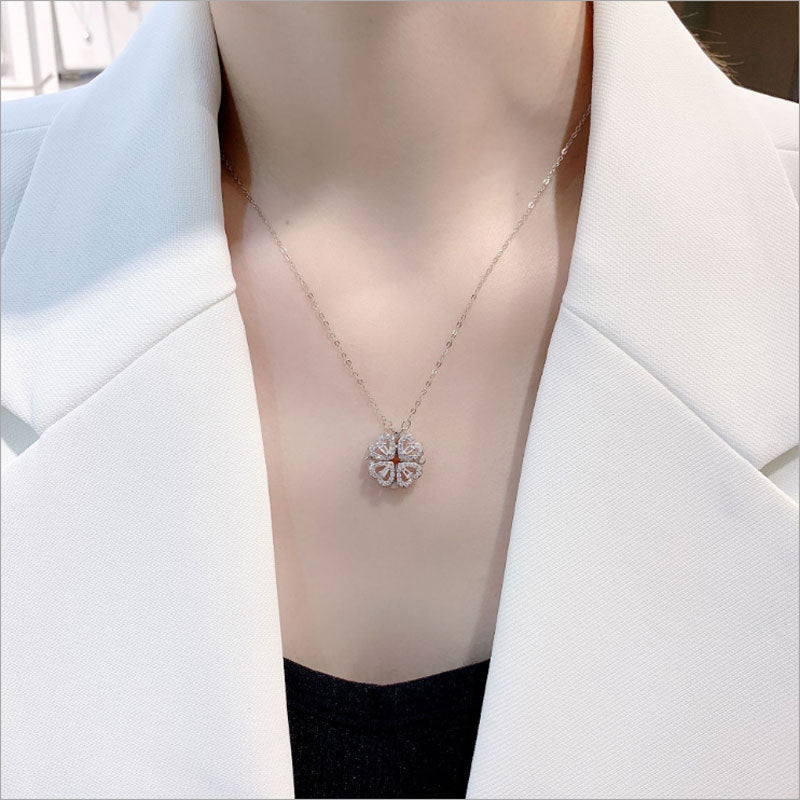 Zircon Detachable Fur-leaf Clover Necklace