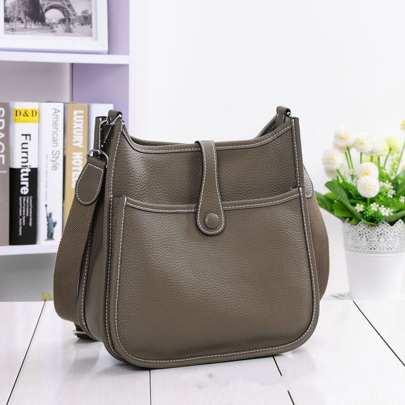 Women Litchi Stria Leather Togo Classic Handbag