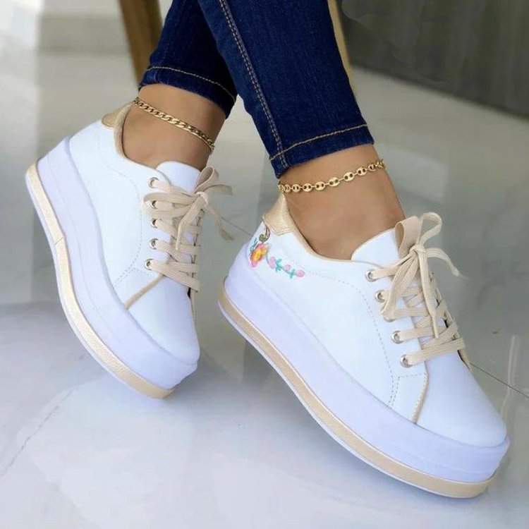 Embroidery Flowers Sneakers For Women