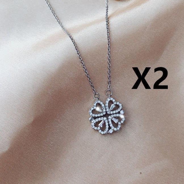 Zircon Detachable Fur-leaf Clover Necklace