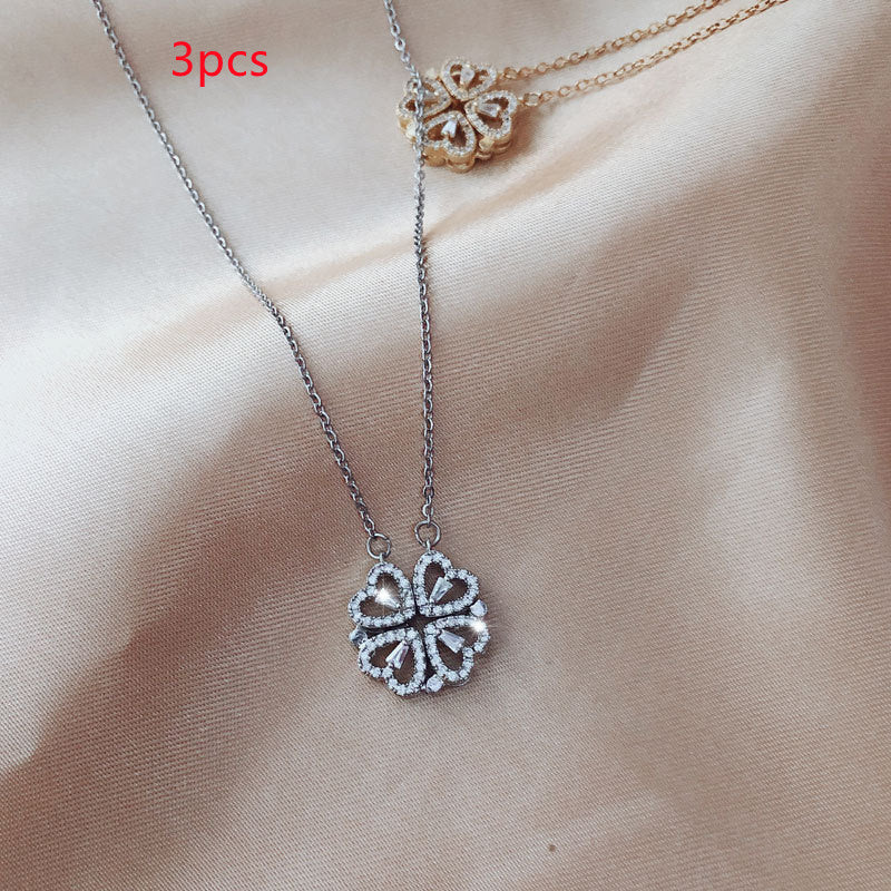 Zircon Detachable Fur-leaf Clover Necklace