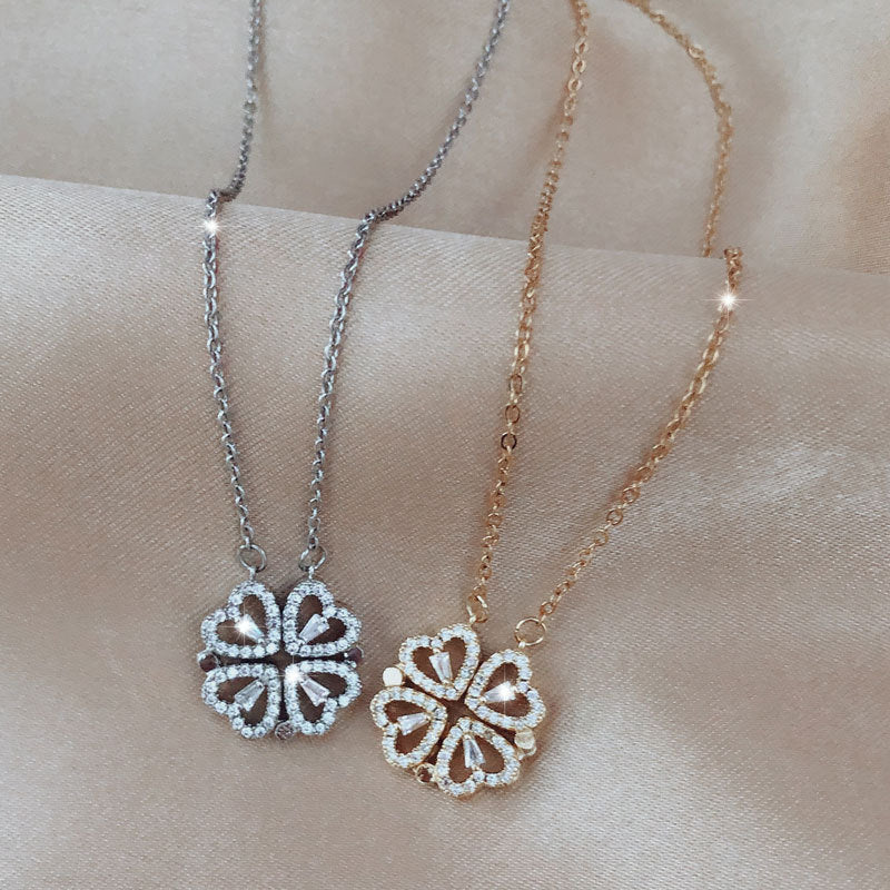 Zircon Detachable Fur-leaf Clover Necklace