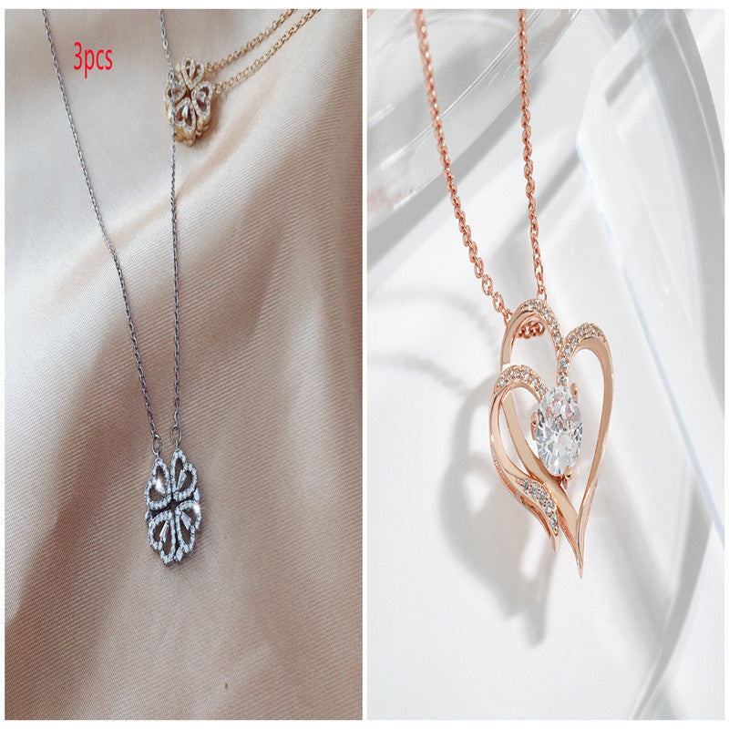 Zircon Detachable Fur-leaf Clover Necklace