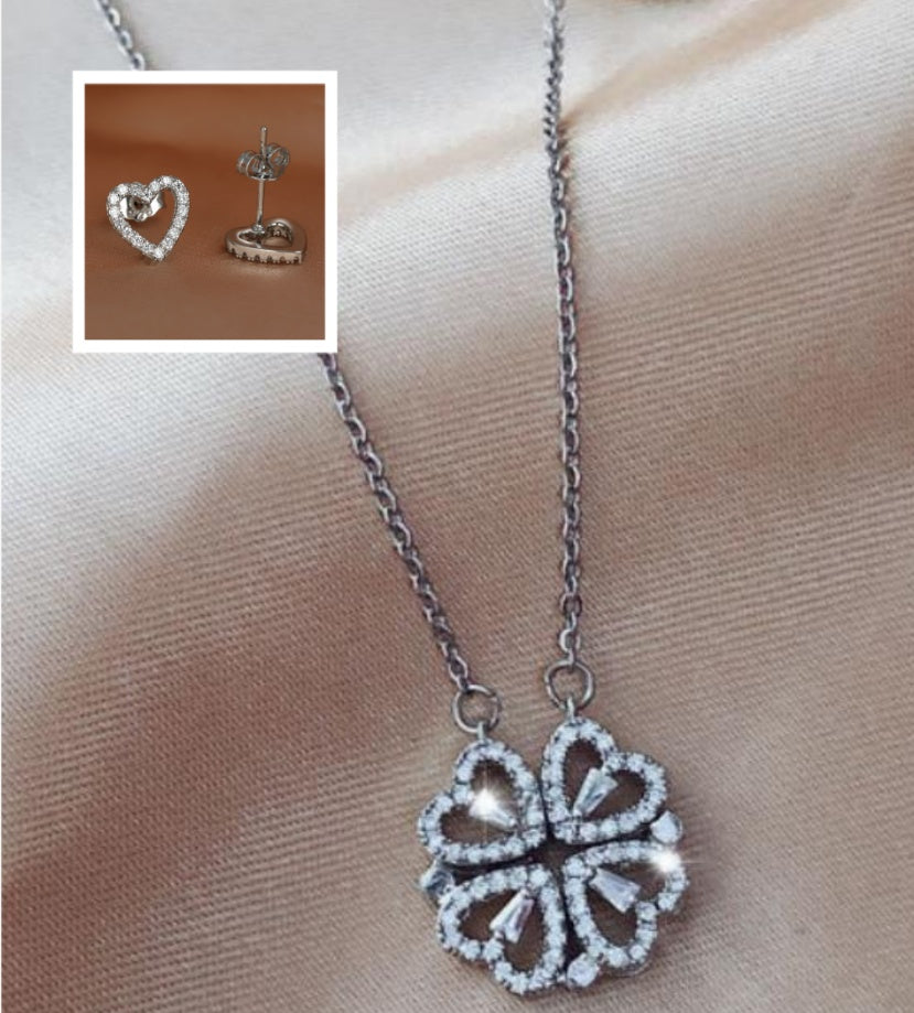 Zircon Detachable Fur-leaf Clover Necklace