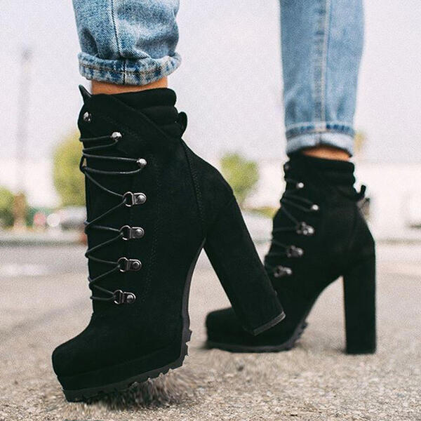 Mid Calf Lace UP High Heels Boots Shoes