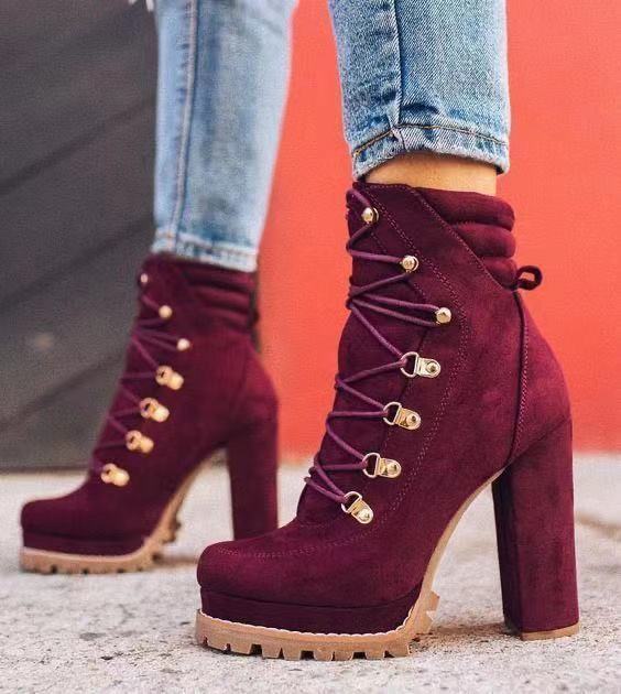 Mid Calf Lace UP High Heels Boots Shoes