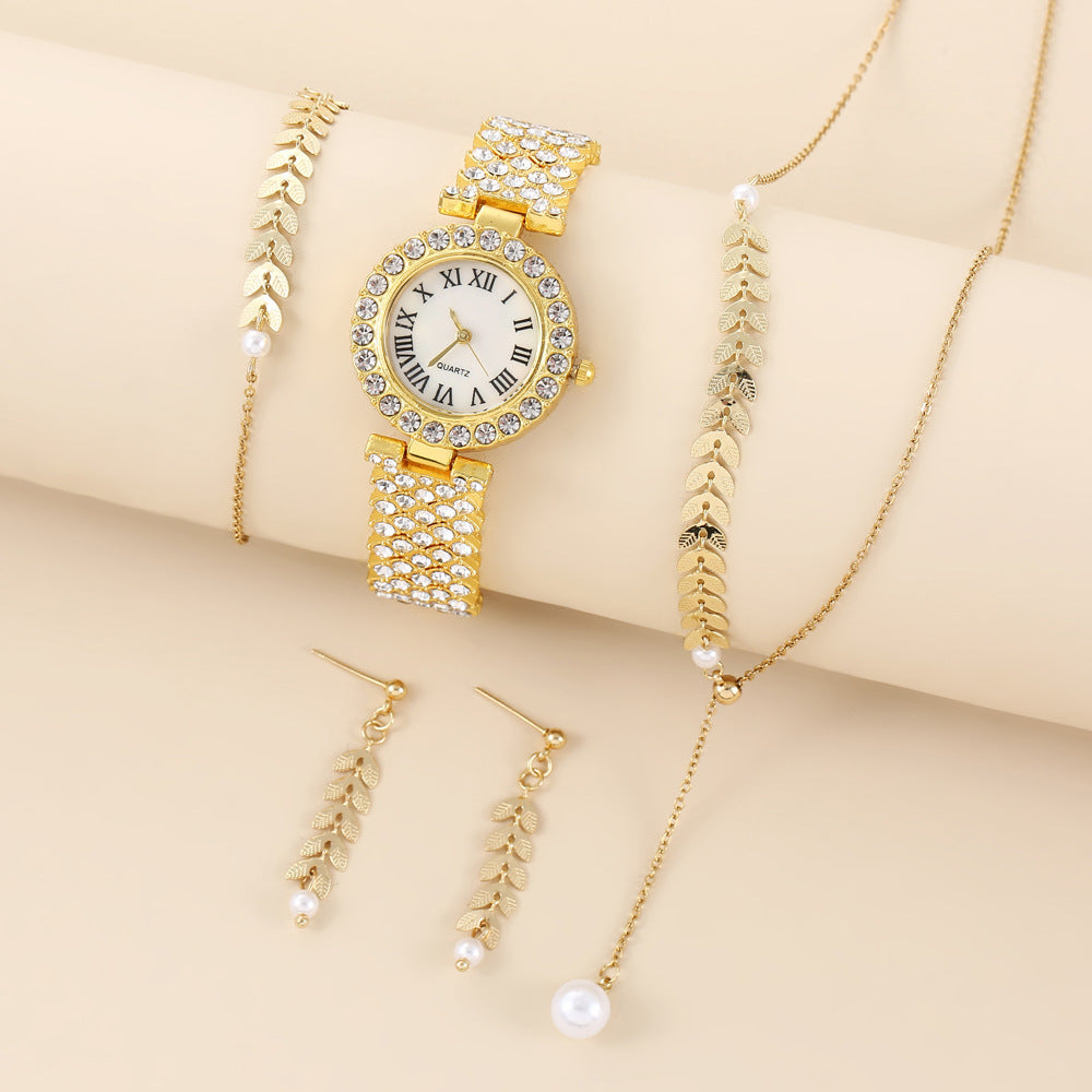 Diamond Rhinestone Quartz Bracelet, Wrist Watch For Women