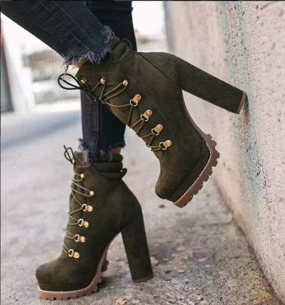 Mid Calf Lace UP High Heels Boots Shoes