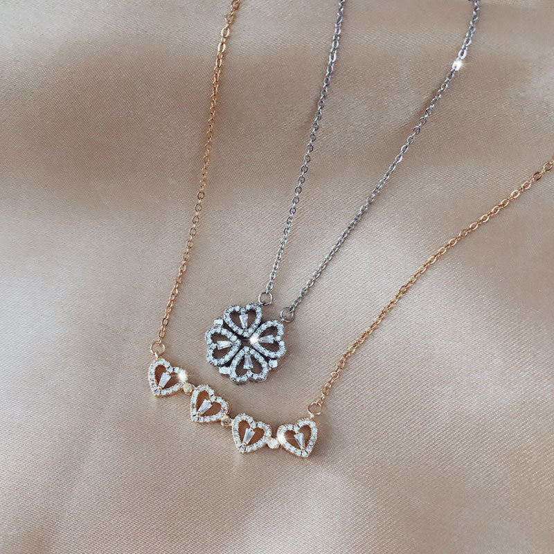 Zircon Detachable Fur-leaf Clover Necklace