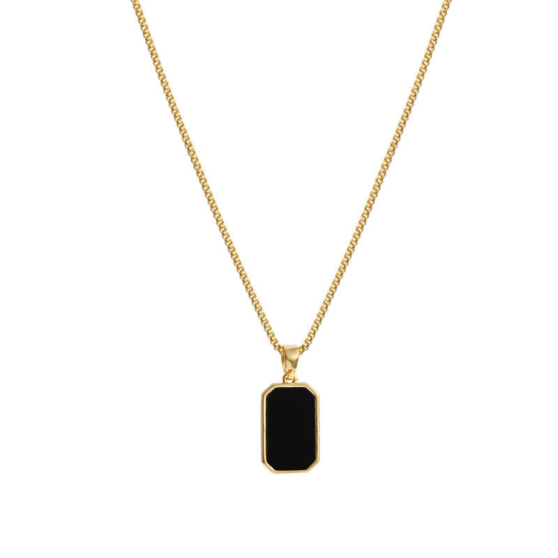 18k Gold Non-fading Fashion Small Black Rectangular Pendant Necklace