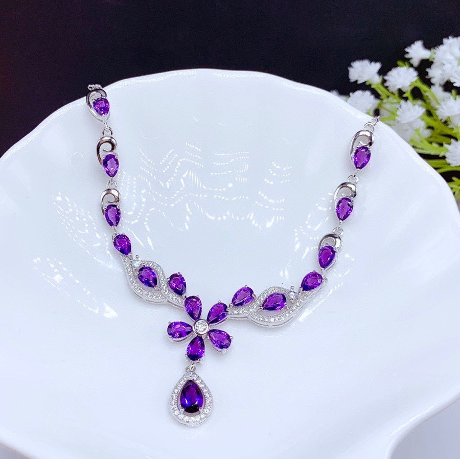 Natural Brazilian Amethyst  Women Necklace