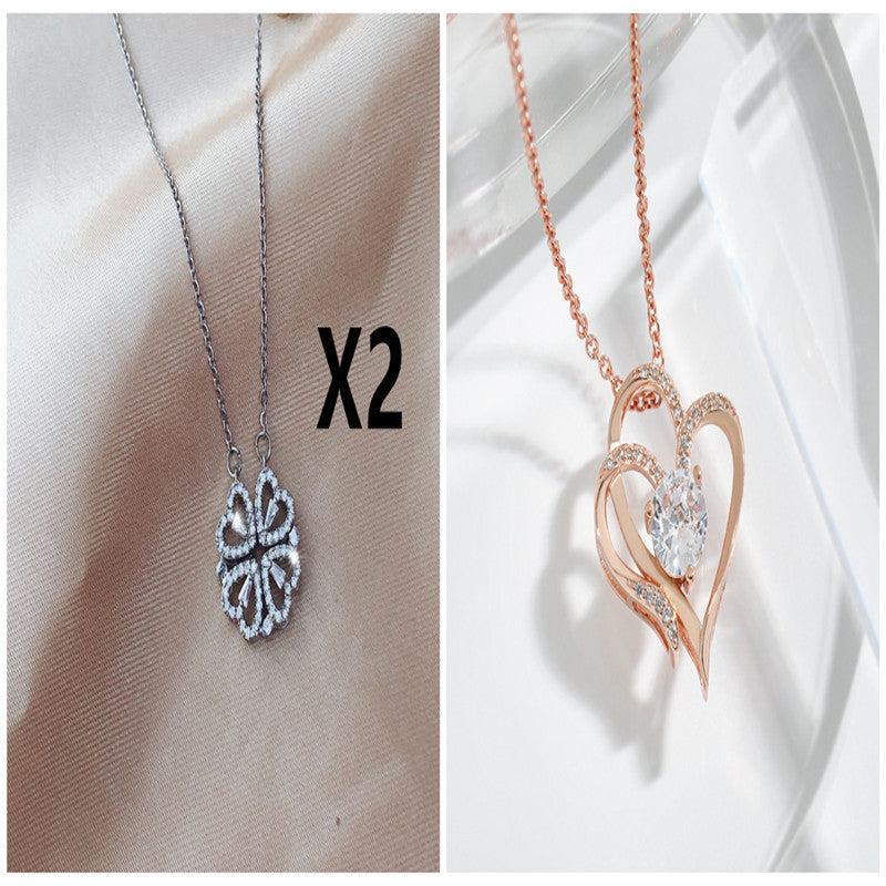 Zircon Detachable Fur-leaf Clover Necklace