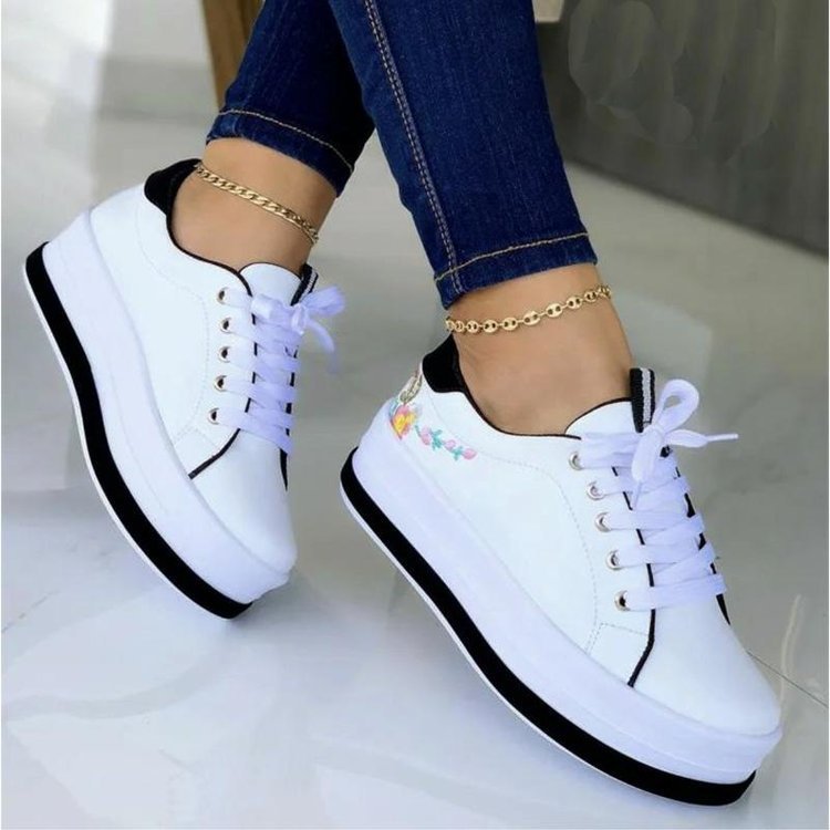 Embroidery Flowers Sneakers For Women